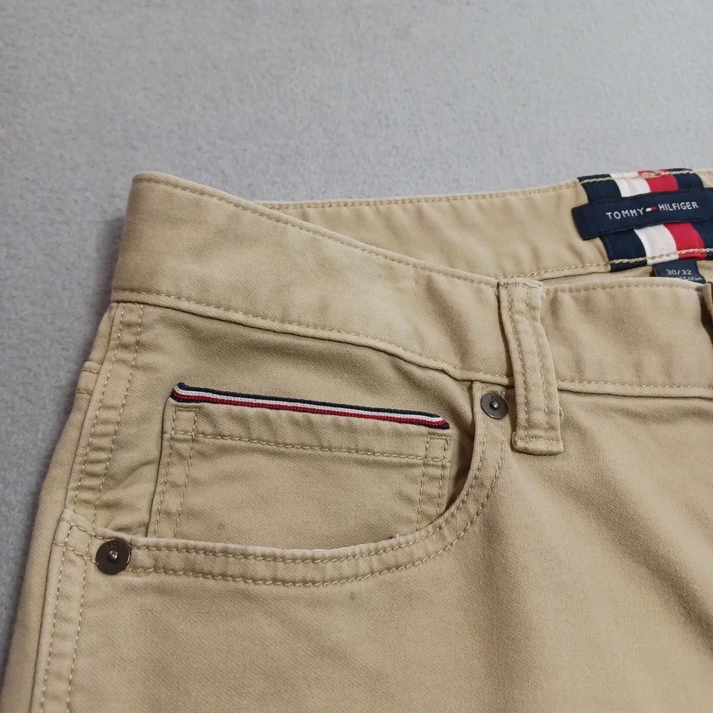Tommy Hilfiger Mens Slim Fit Chino Pants Tan Khaki Stretch Cotton 30x32